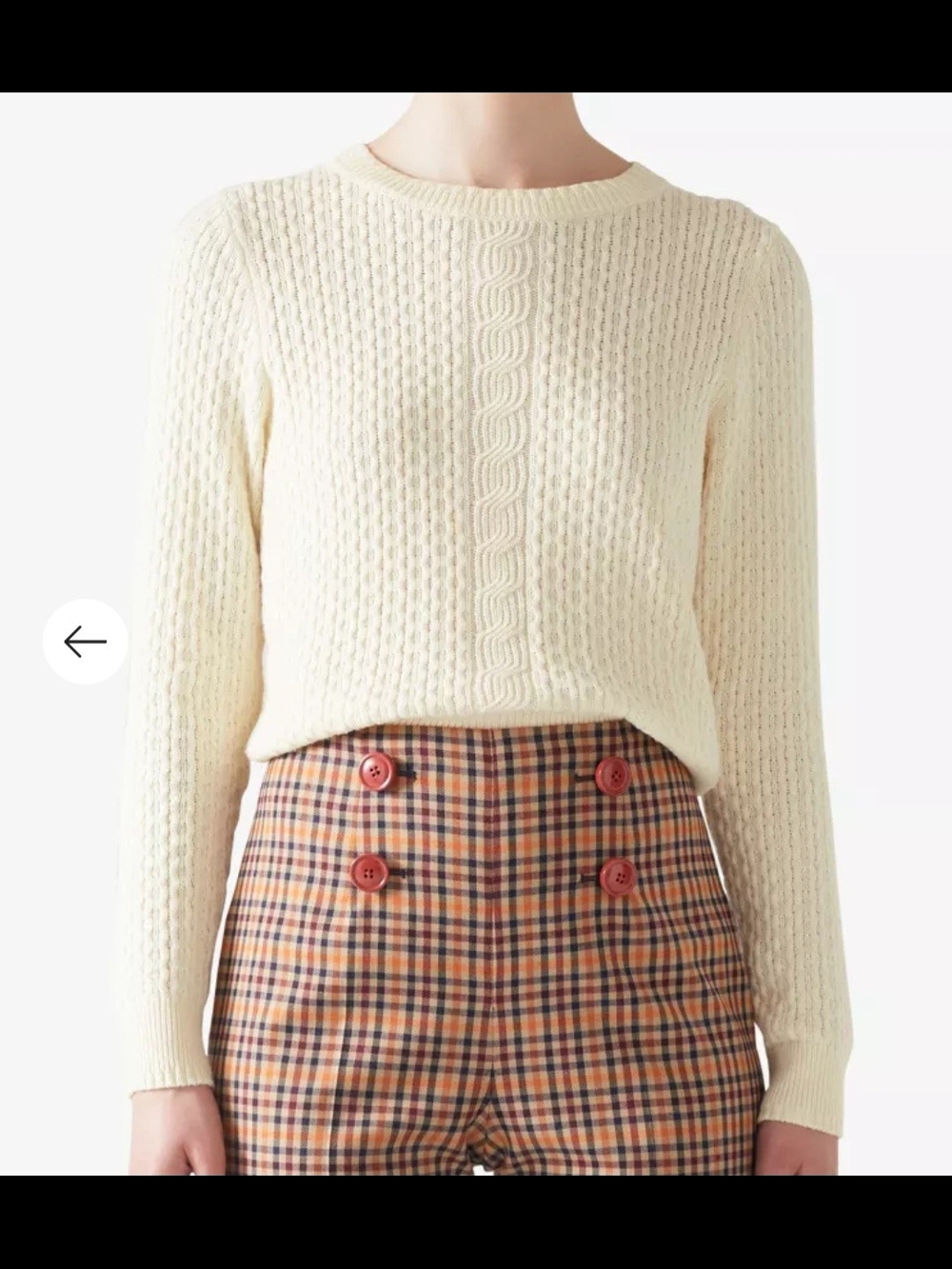 LK Bennett Corey Ivory Cable-Knit Crew Sweater